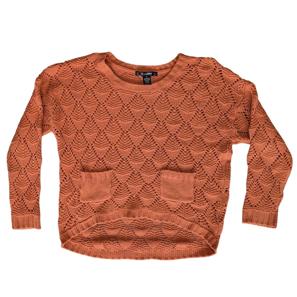 89th & Madison Medium Orange Women's Chunky Open-Knit Diamond Pattern Sweater